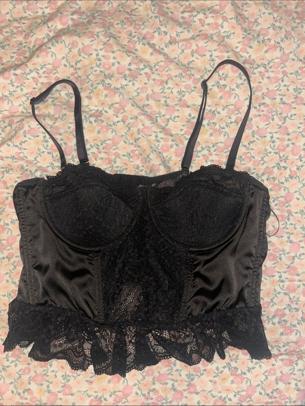 Sincerely Jules Lace Trim Satin Bustier Corset - Black